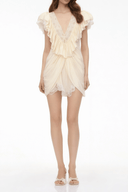 Paisley Cream Plunge Neck Satin Jumpsuit with Lace Panels - Aura Muse