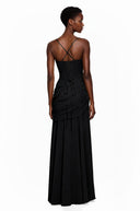 Paulene Black Square Neck Ruched Maxi Dress - Aura Muse