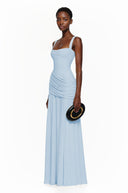 Paulene Blue Square Neck Ruched Maxi Dress - Aura Muse