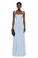 Paulene Blue Square Neck Ruched Maxi Dress - Aura Muse