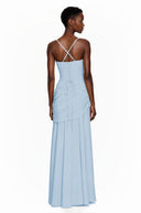Paulene Blue Square Neck Ruched Maxi Dress - Aura Muse
