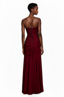 Paulene Red Square Neck Ruched Maxi Dress - Aura Muse