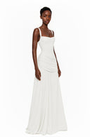 Paulene White Square Neck Ruched Maxi Dress - Aura Muse