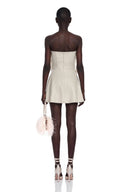 Pauline Ivory Ruched Mini Dress with Metal Hardware - Aura Muse