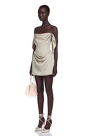 Pauline Ivory Ruched Mini Dress with Metal Hardware - Aura Muse