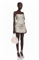 Pauline Ivory Ruched Mini Dress with Metal Hardware - Aura Muse