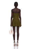 Pauline Olive Green Ruched Mini Dress with Metal Hardware - Aura Muse