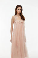 Pélagie Blush Pink Floral Embroidered Midi Dress - Aura Muse