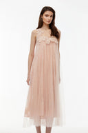 Pélagie Blush Pink Floral Embroidered Midi Dress - Aura Muse