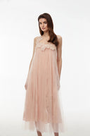 Pélagie Blush Pink Floral Embroidered Midi Dress - Aura Muse