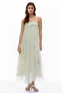 Pélagie Mint green Floral Embroidered Midi Dress - Aura Muse