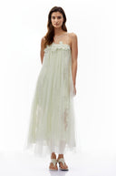 Pélagie Mint green Floral Embroidered Midi Dress - Aura Muse