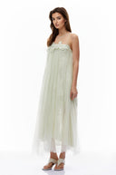 Pélagie Mint green Floral Embroidered Midi Dress - Aura Muse