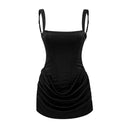 Pénélope Black Ruched Bodycon Mini Dress - Aura Muse