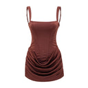 Pénélope Brown Ruched Bodycon Mini Dress - Aura Muse