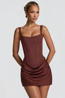 Pénélope Brown Ruched Bodycon Mini Dress - Aura Muse