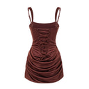 Pénélope Brown Ruched Bodycon Mini Dress - Aura Muse