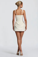 Pénélope White Ruched Bodycon Mini Dress - Aura Muse