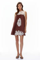Persephone Chocolate Brown Cut-Out Mini Dress with Lace Panels - Aura Muse