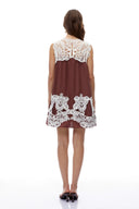 Persephone Chocolate Brown Cut-Out Mini Dress with Lace Panels - Aura Muse