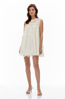 Persephone White Cut-Out Mini Dress with Lace Panels - Aura Muse