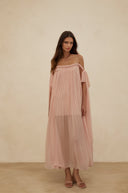 Pervenche Pink Braid Detail Pleated Maxi Dress - Aura Muse