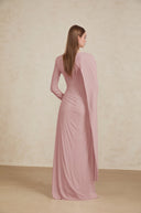 Phoebe Pink Diagonal Shawl Fitted Maxi Dress - Aura Muse
