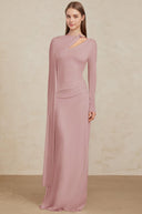 Phoebe Pink Diagonal Shawl Fitted Maxi Dress - Aura Muse
