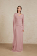 Phoebe Pink Diagonal Shawl Fitted Maxi Dress - Aura Muse