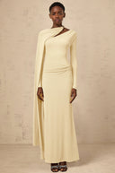 Phoebe Yellow Diagonal Shawl Fitted Maxi Dress - Aura Muse