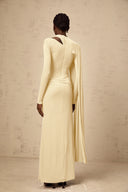 Phoebe Yellow Diagonal Shawl Fitted Maxi Dress - Aura Muse
