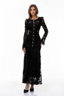 Piper Black 3D - Floral Embroidered Lace Maxi Dress - Aura Muse