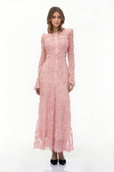 Piper Pink 3D - Floral Embroidered Lace Maxi Dress - Aura Muse