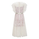 Placidia White Jacquard Floral-lace Pleated Midi Dress - Aura Muse
