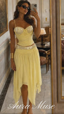 Melusine Yellow Sequin Top & Asymmetrical Skirt Set