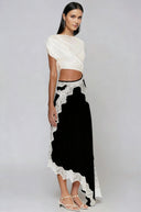 Prudence Asymmetric Lace Satin Maxi Dress In Black - Aura Muse