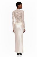 Qadira Cream Satin Maxi Dress with Lace Panels - Aura Muse