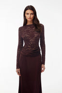 Qadira Rust Satin Maxi Dress with Lace Panels - Aura Muse