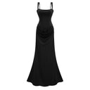 Quiana Black Ruched Corset Maxi Dress - Aura Muse