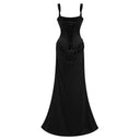 Quiana Black Ruched Corset Maxi Dress - Aura Muse