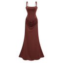 Quiana Brown Ruched Corset Maxi Dress - Aura Muse