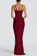 Quiana Red Ruched Corset Maxi Dress - Aura Muse