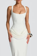 Quiana White Ruched Corset Maxi Dress - Aura Muse