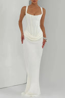 Quiana White Ruched Corset Maxi Dress - Aura Muse
