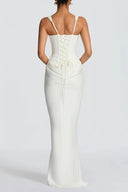 Quiana White Ruched Corset Maxi Dress - Aura Muse