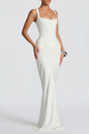 Quiana White Ruched Corset Maxi Dress - Aura Muse