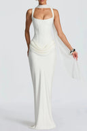 Quiana White Ruched Corset Maxi Dress - Aura Muse