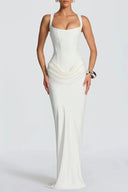 Quiana White Ruched Corset Maxi Dress - Aura Muse
