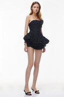 Quintina Black Off Shoulder Mini Dress with 3D Florals - Aura Muse