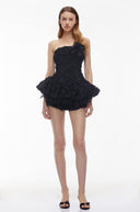 Quintina Black Off Shoulder Mini Dress with 3D Florals - Aura Muse